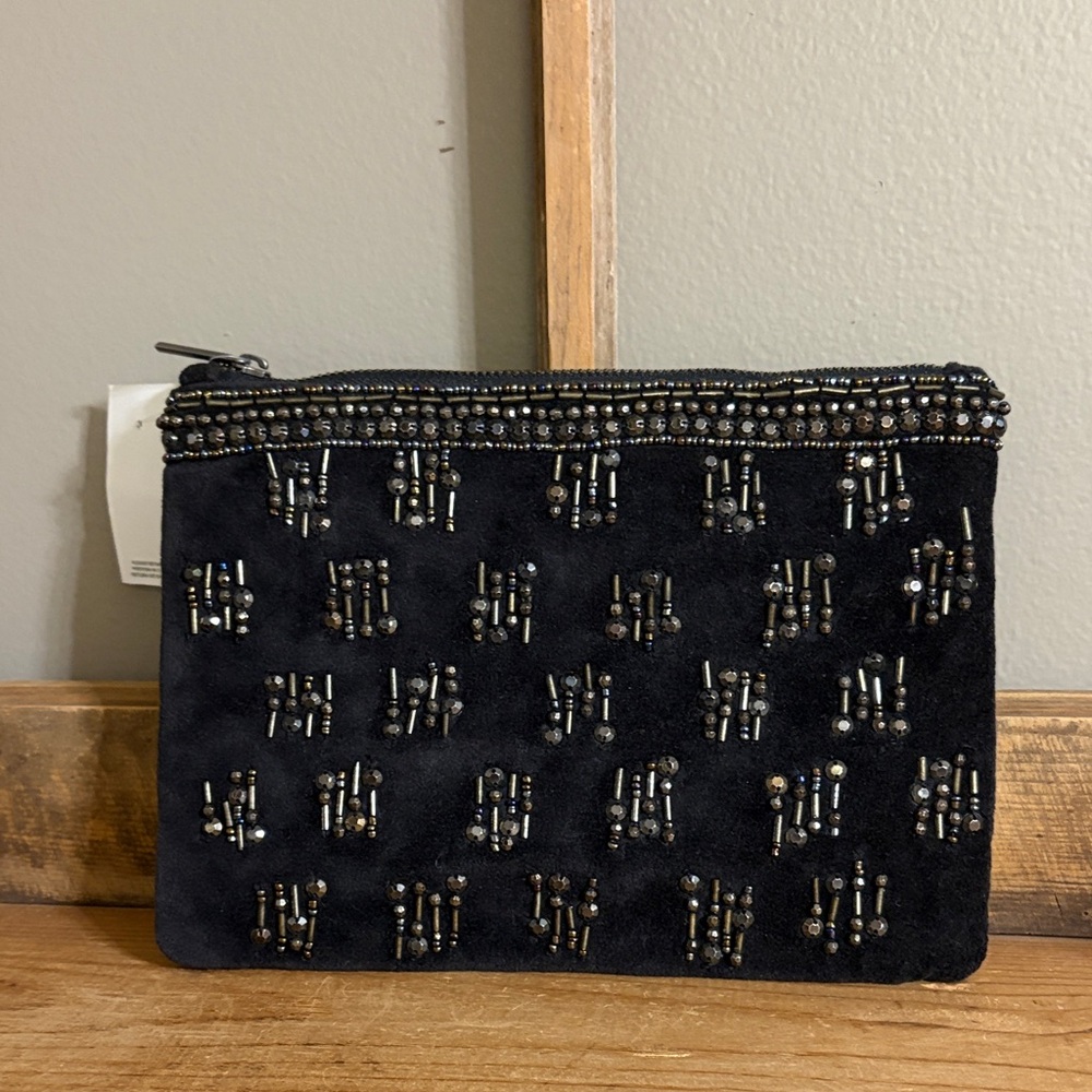 Loft Black Beaded velour Clutch